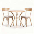 Round wooden dining table set with two chairs in natural finish 90 x 90 x 75cm