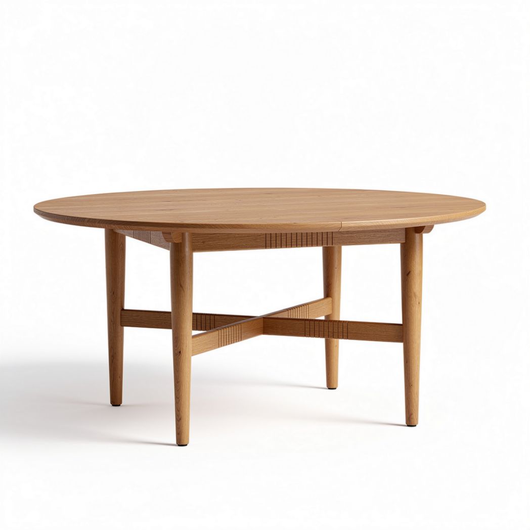 Round wooden dining table with cross base 100 x 100 x 75cm natural finish