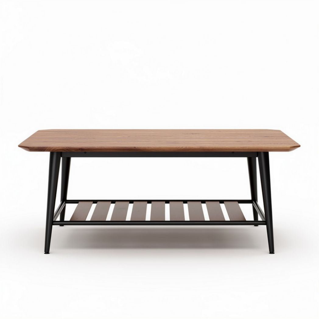 Wooden coffee table with metal frame and lower shelf 120 x 60 x 45cm
