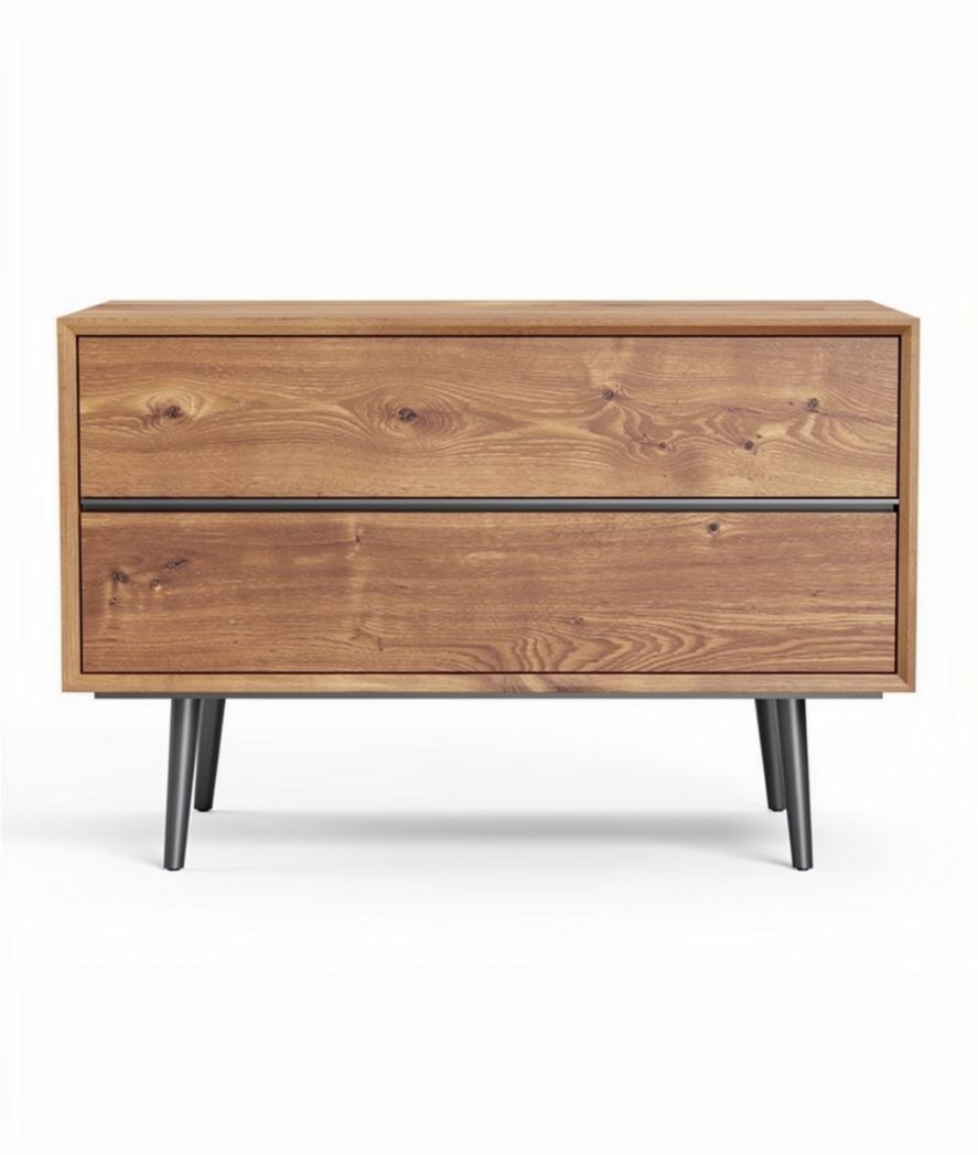 Wooden storage cabinet with two drawers and metal legs 75 x 40 x 60cm