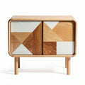 Wooden cabinet with geometric pattern doors suitable for living room use 45 x 40 x 30cm
