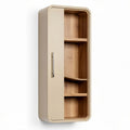 Wall-mounted storage cabinet in beige with wooden shelves 80 x 30 x 15cm