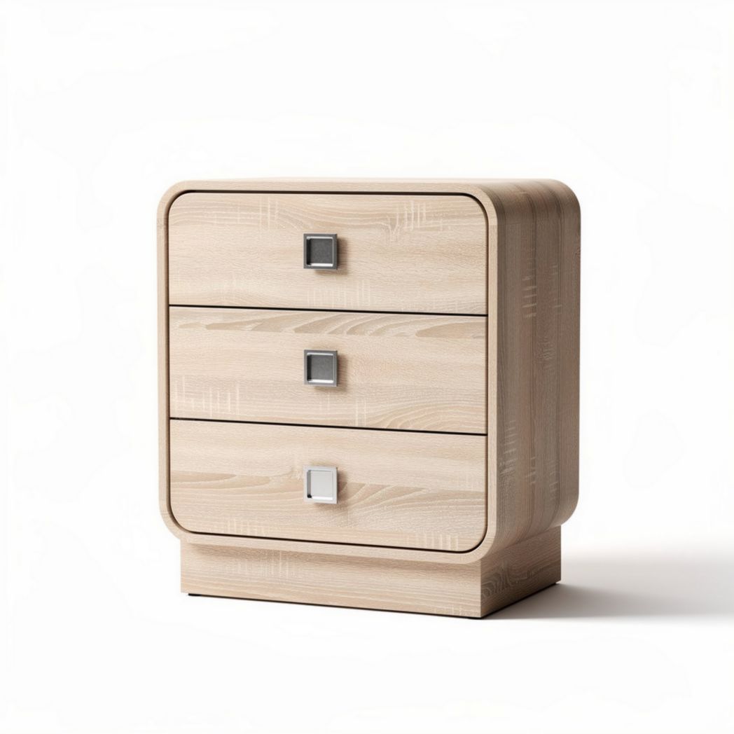 Wooden nightstand with three drawers in natural finish 45 x 40 x 60cm