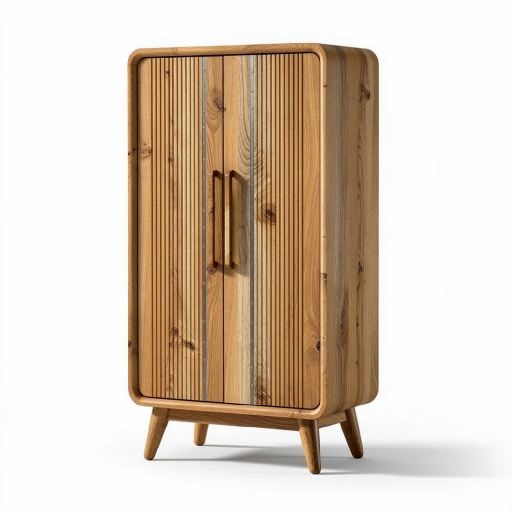 Wooden storage cabinet with double doors and tapered legs 80 x 40 x 120cm