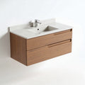 Bathroom vanity with stone top and wooden base two drawers 90 x 50 x 15cm