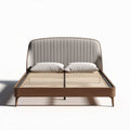 Wooden bed frame with padded headboard and slatted base 200 x 160 x 100cm