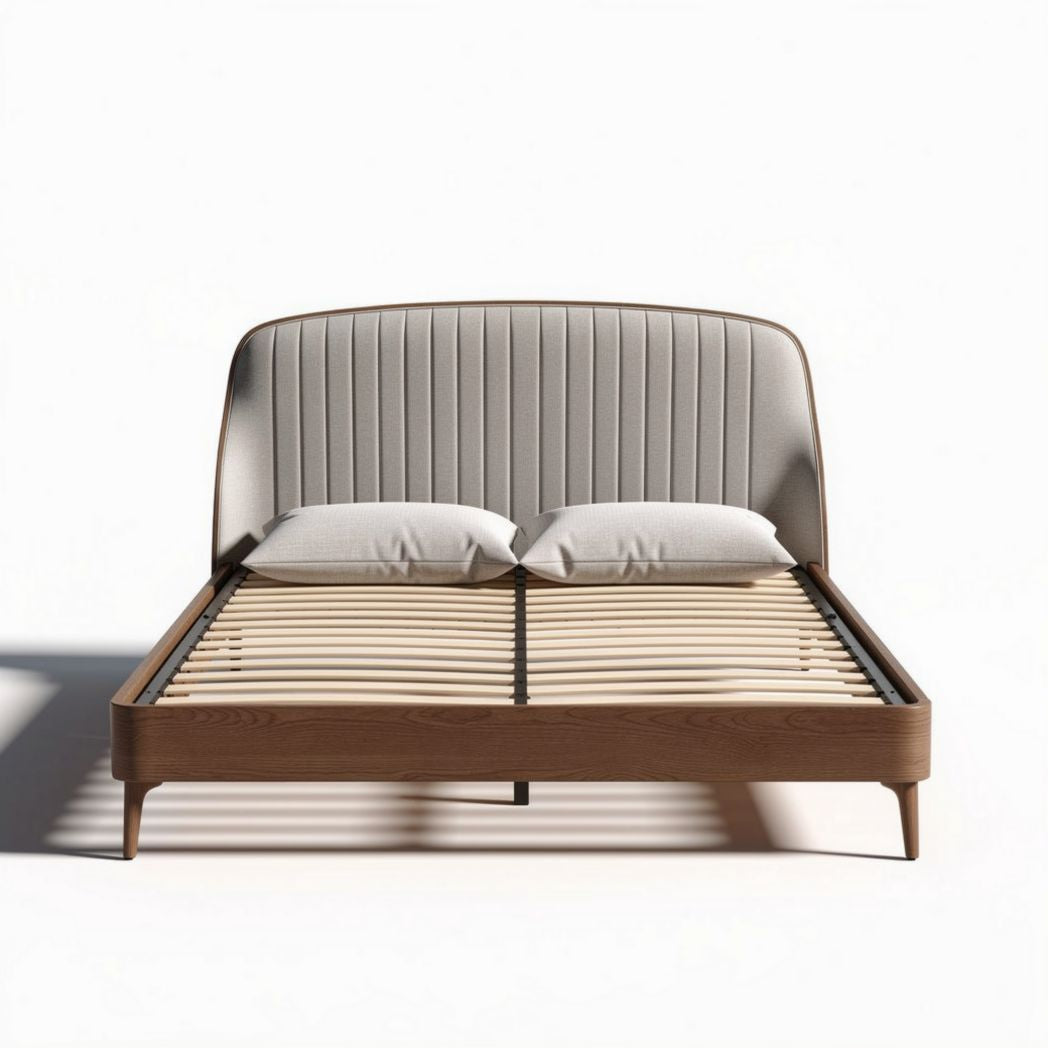 Wooden bed frame with padded headboard and slatted base 200 x 160 x 100cm