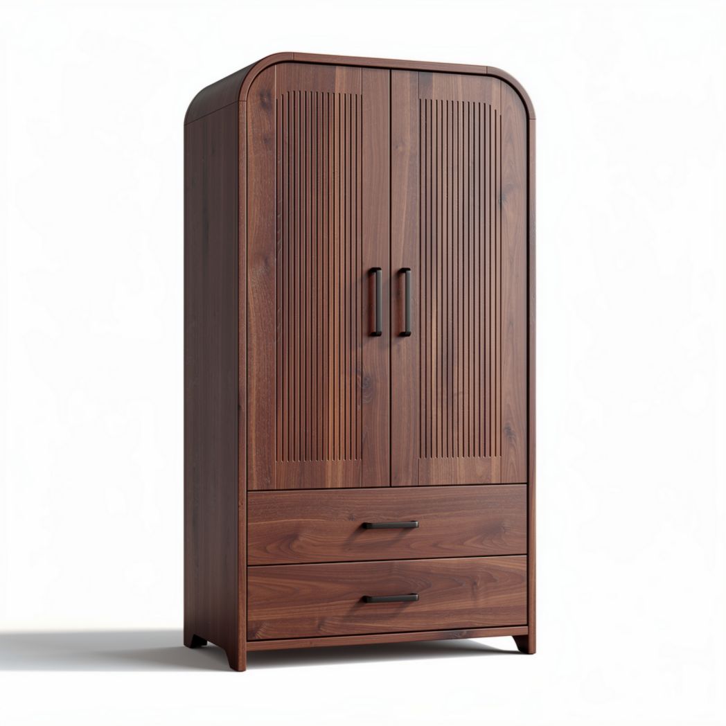 Wooden wardrobe with double doors and two drawers 180 x 100 x 50cm
