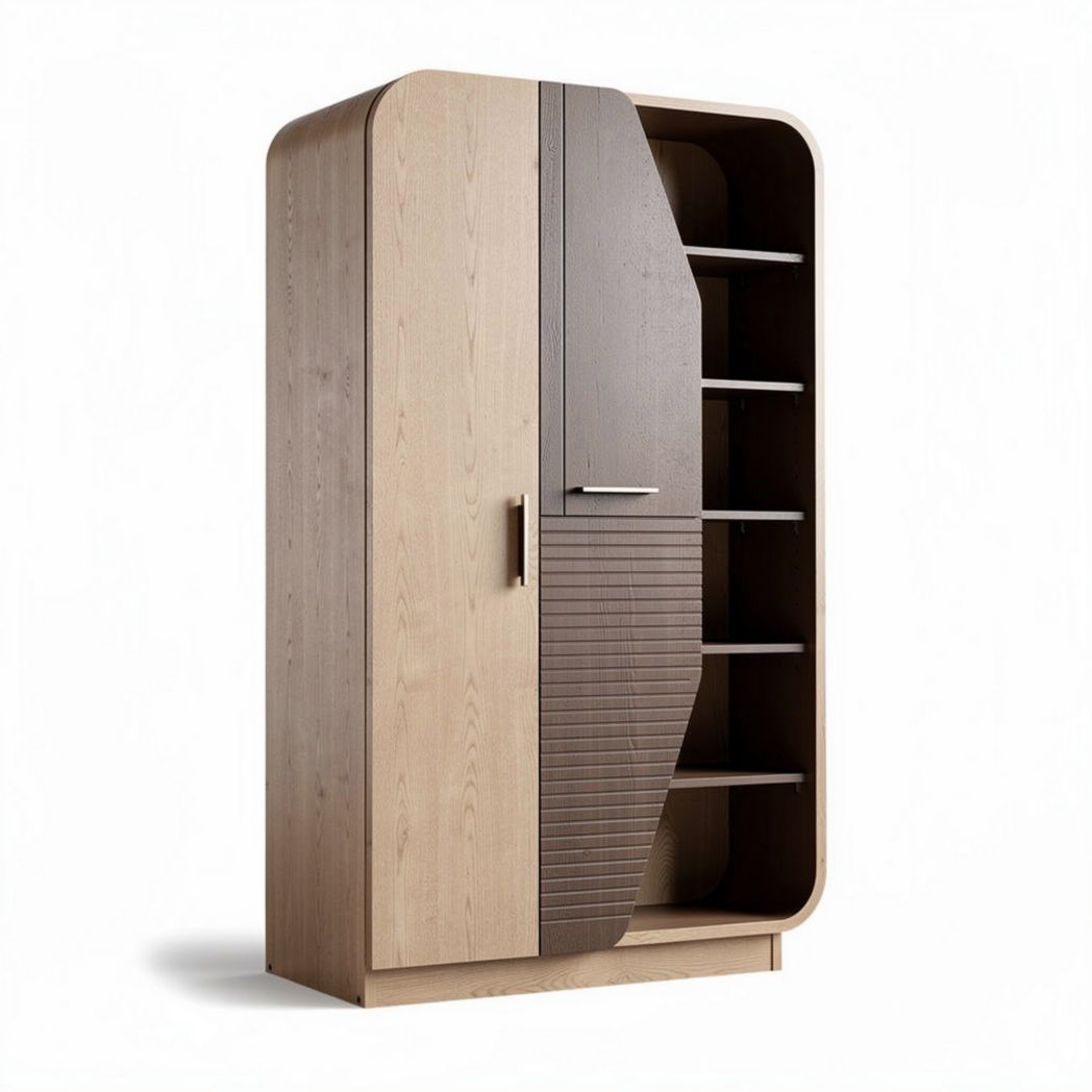 Wooden wardrobe with five shelves and a two-tone design 180 x 80 x 40cm