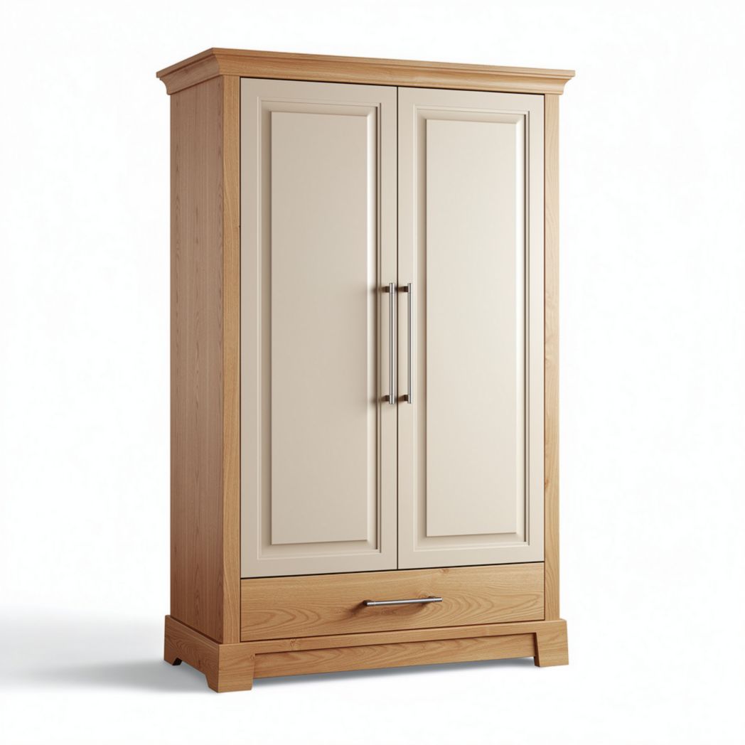 Wooden storage cabinet with double doors and a drawer 80 x 40 x 180cm