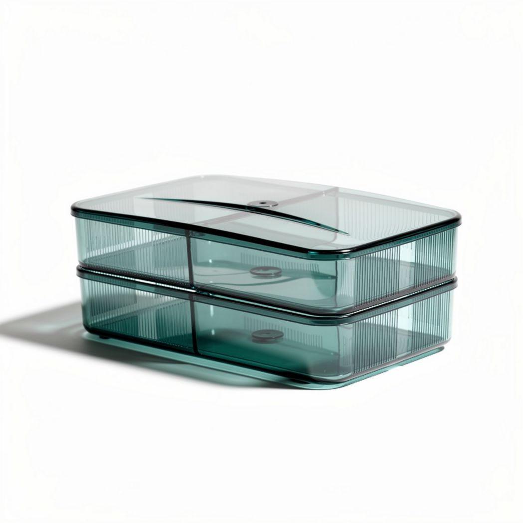 Stackable storage container set in transparent green plastic 20 x 15 x 10cm