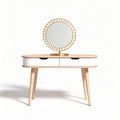 Wooden vanity table with round mirror and double drawers 120 x 60 x 75cm